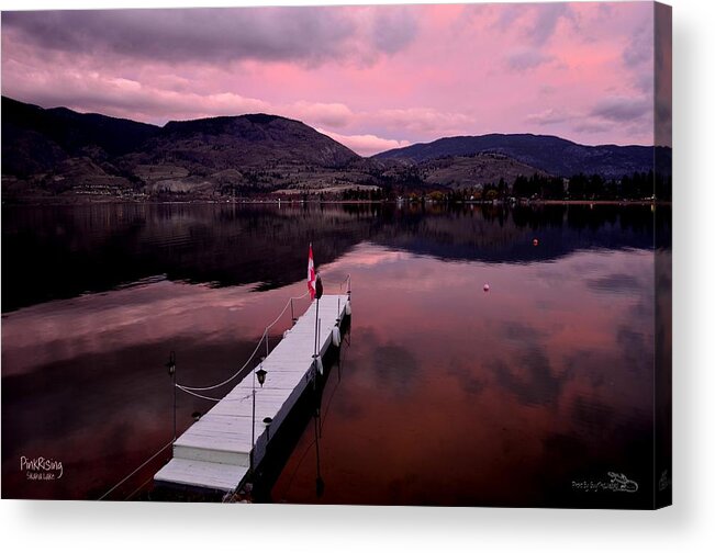 #dock #lake #okanagan Valley #penticton #skaha #sunrise Acrylic Print featuring the photograph PinkRising 02 - Skaha Lake 4-7-2014 by Guy Hoffman