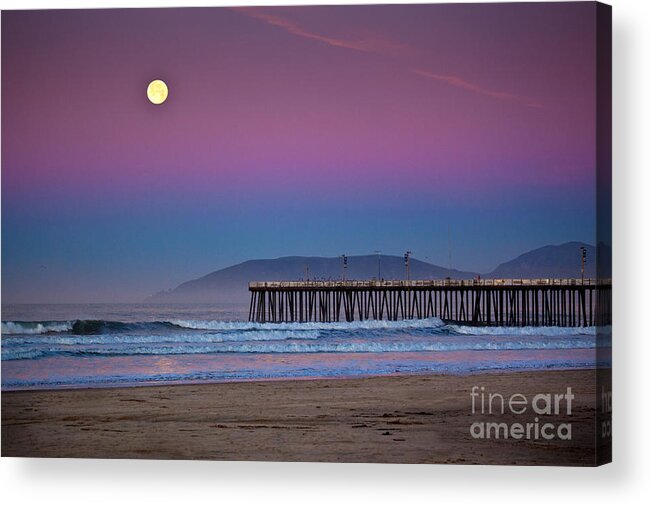 Beach Acrylic Print featuring the photograph Pismo Beach Moonset At Sunrise by Mimi Ditchie