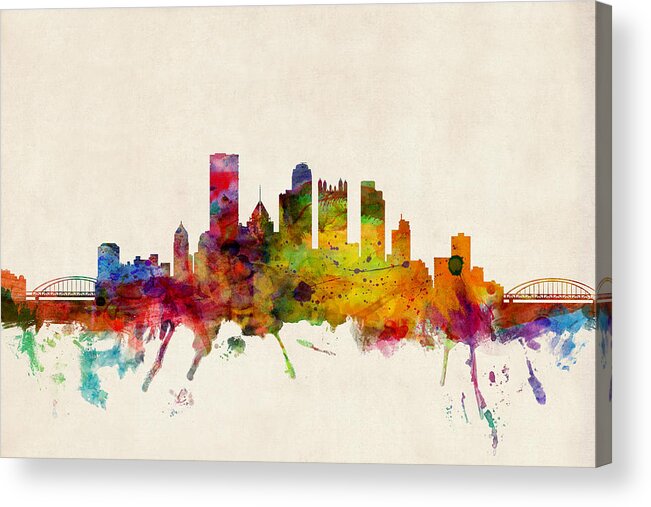 Watercolour Acrylic Print featuring the digital art Pittsburgh Pennsylvania Skyline by Michael Tompsett