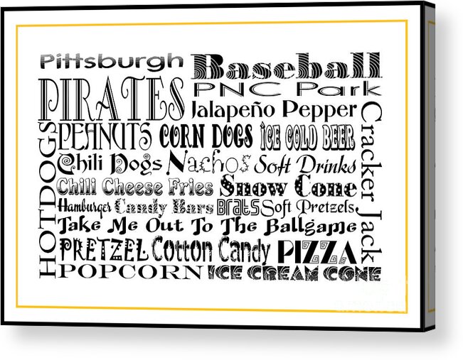 Andee Design Baseball Acrylic Print featuring the digital art Pittsburgh Pirates BASEBALL Game Day Food 3 by Andee Design