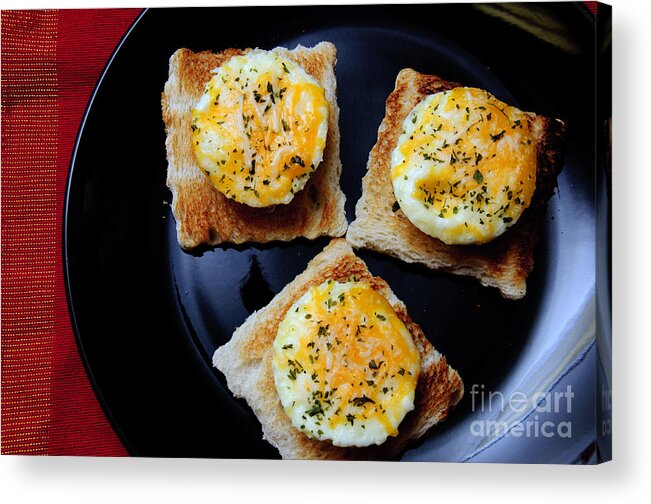 Fine Art Food Acrylic Print featuring the photograph Poached Eggs On A Raft by Andee Design