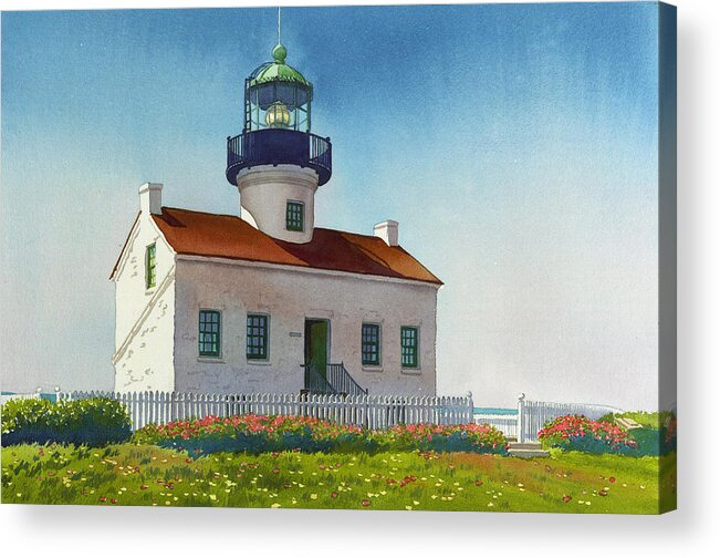 Point Loma Lighthouse Acrylic Print featuring the painting Point Loma Lighthouse by Mary Helmreich