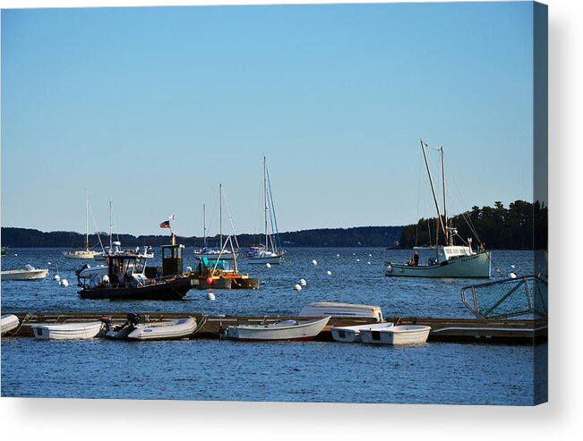 Police Acrylic Print featuring the photograph Police Launch in Harbor Portland Maine by Maureen E Ritter