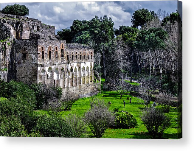 Pompei Acrylic Print featuring the photograph Pompei ruins and garden by Enrico Pelos