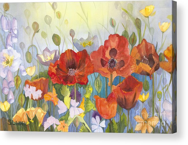 Flowers Acrylic Print featuring the painting Poppies in the Light by Sandy Linden