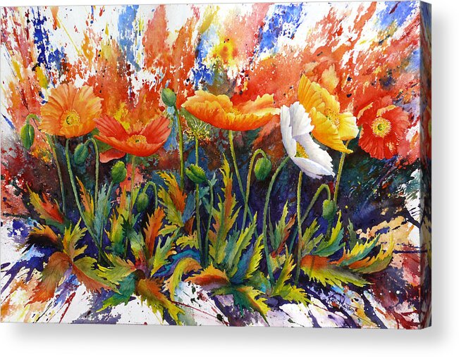 Poppies Acrylic Print featuring the painting Poppy Blast by Karen Mattson