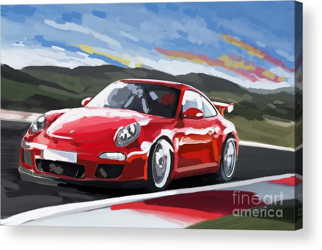 Porsche Acrylic Print featuring the painting Porsche 911 GT3 Impressionist by Tim Gilliland