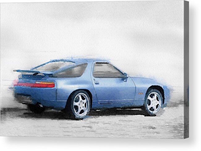 Porsche 928 Acrylic Print featuring the painting Porsche 928 Watercolor by Naxart Studio