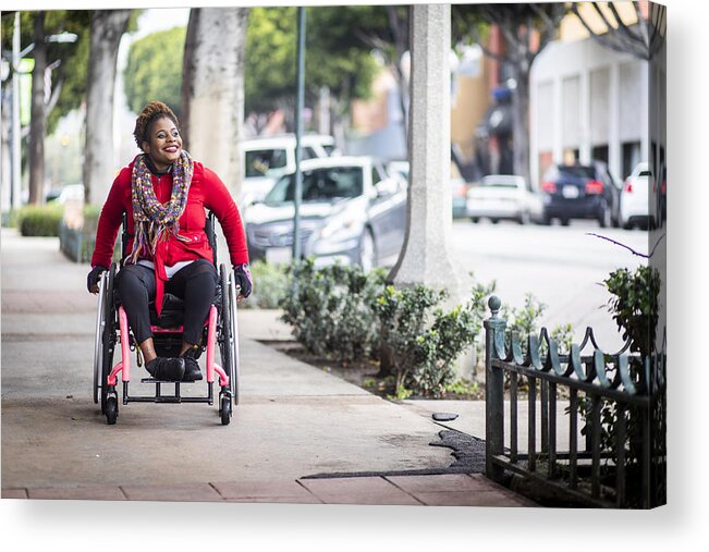 Diversity Acrylic Print featuring the photograph Portrait of a Young Black Woman in a Wheelchair by Adamkaz