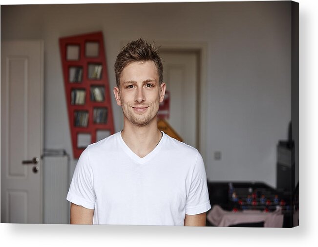 Young Men Acrylic Print featuring the photograph Portrait of smiling young man at home by Westend61