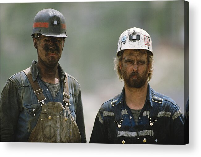 Working Acrylic Print featuring the photograph Portrait Of Two Soiled Hard-working Caucasian Coal Miners by Photodisc
