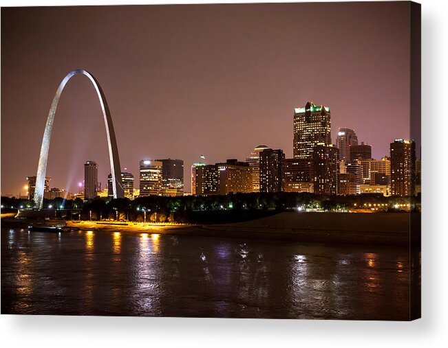 Downtown | St. Louis | Mo | Missouri | East Side | Saint Louis | Mississippi River | Pot Of Gold | Night | City | River | Acrylic Print featuring the photograph Pot of Gold by David Coblitz