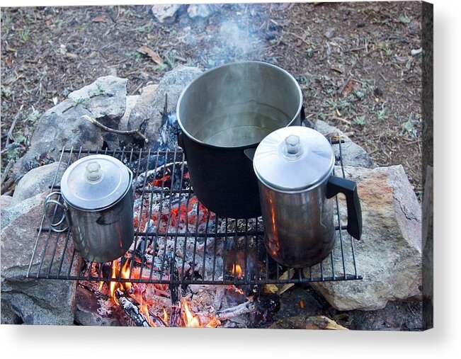 Pot Acrylic Print featuring the photograph Pots On A Camp Fire by Jim West