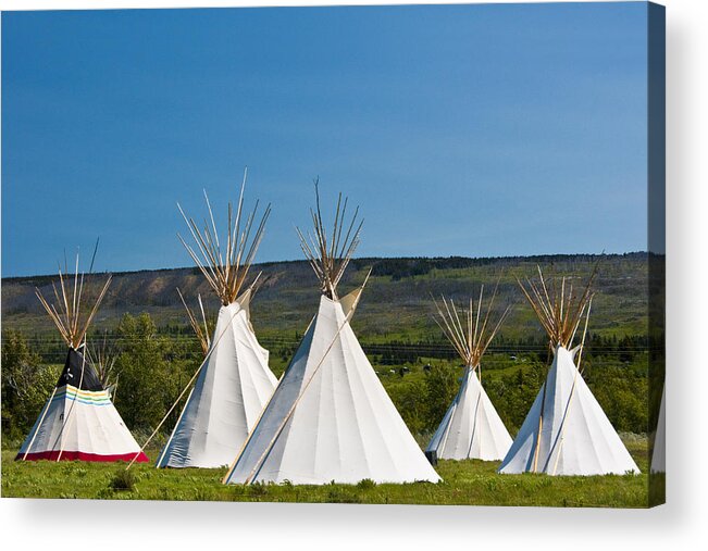 Native Acrylic Print featuring the photograph PowWow Teepees of the Blackfoot Tribe by Glacier National Park No. 3095 by Randall Nyhof