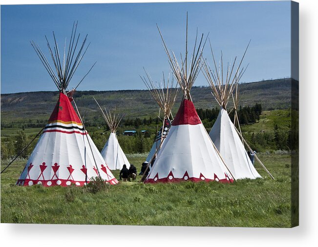 Native Acrylic Print featuring the photograph PowWow Teepees of the Blackfoot Tribe by Glacier National Park No. 3100 by Randall Nyhof