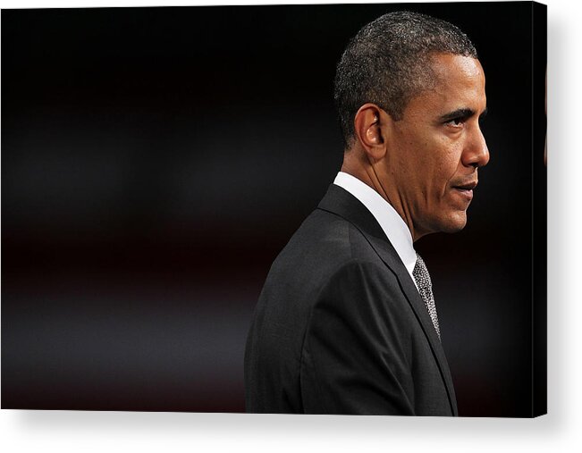 Barack Obama Acrylic Print featuring the photograph President Obama Speaks On The Economy by Spencer Platt