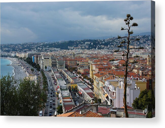 Promenade Des Anglais Acrylic Print featuring the photograph Promenade des Anglais and Cours Saleya from Above - Nice France French Riviera by Georgia Mizuleva