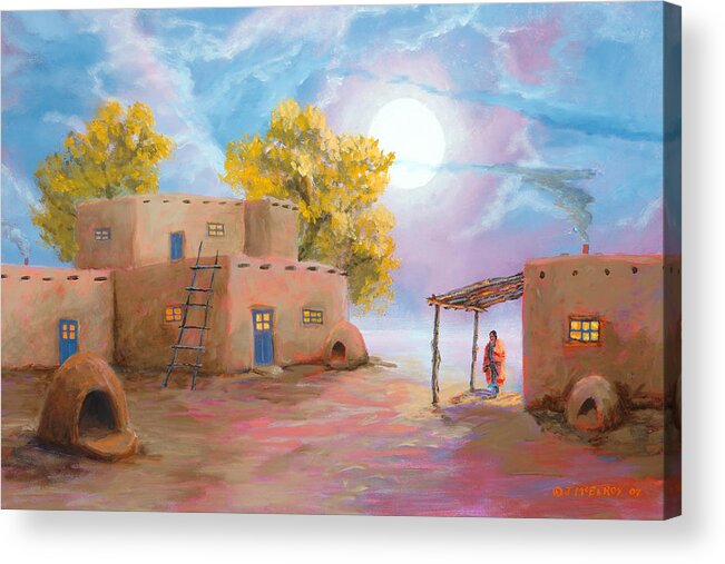 Pueblo Acrylic Print featuring the painting Pueblo de las Lunas by Jerry McElroy