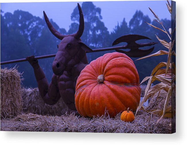 Statue Acrylic Print featuring the photograph Pumpkin and Minotaur by Garry Gay
