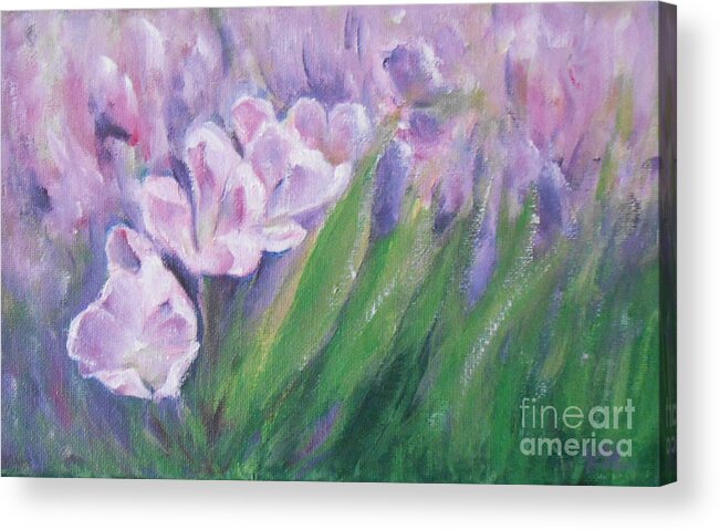 Impressionist Acrylic Print featuring the painting Purple Tulips by Jane See