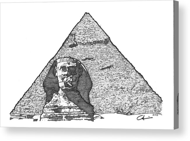 Sketch Acrylic Print featuring the drawing Pyramid and Sphinx by Calvin Durham