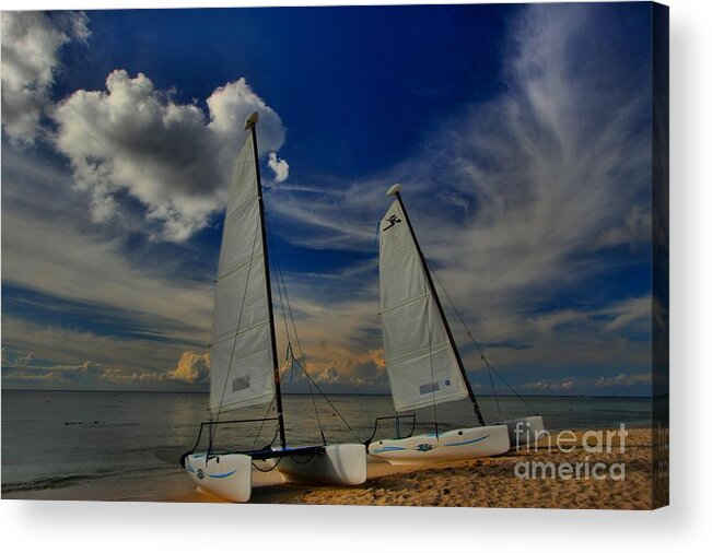 Caribbean Ocean Acrylic Print featuring the photograph Quintana Roo Hobie Cats by Adam Jewell