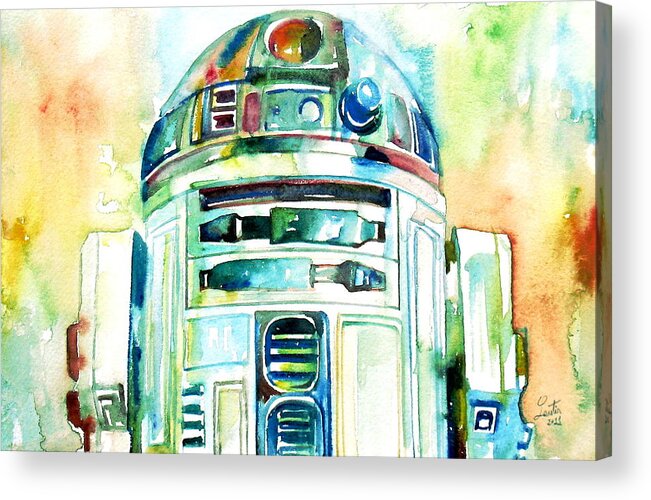 R2-d2 Acrylic Print featuring the painting R2-d2 Watercolor Portrait by Fabrizio Cassetta