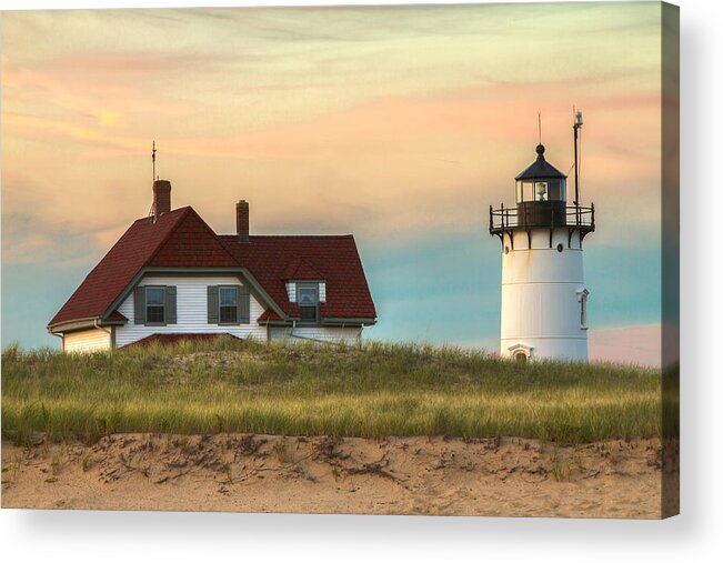 Race Point Light Acrylic Print featuring the photograph Race Point Light at Sunset by Brian Caldwell