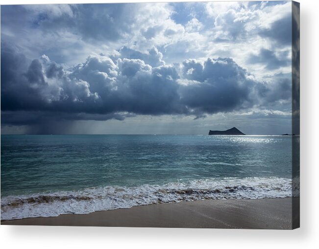 Rain Acrylic Print featuring the photograph Rain Clouds At Waimanalo by Leigh Anne Meeks