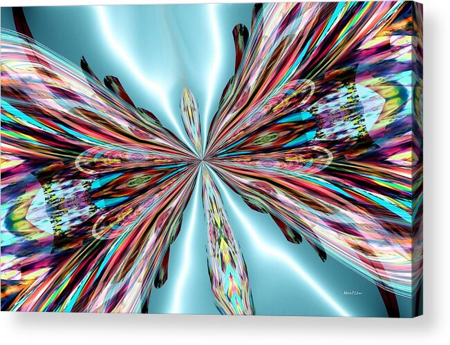 Rainbow Acrylic Print featuring the digital art Rainbow Glass Butterfly on Blue Satin by Maria Urso