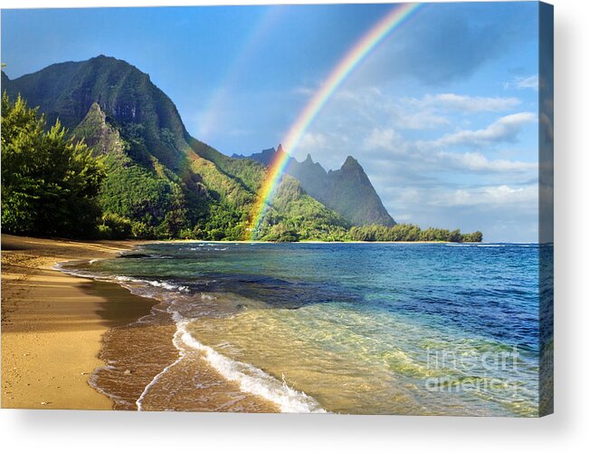 Amazing Acrylic Print featuring the photograph Rainbow over Haena Beach by M Swiet Productions