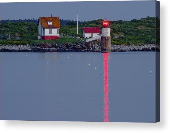 Boothbay Harbor Acrylic Print featuring the photograph Ram Island Lighthouse At Night Maine by Keith Webber Jr