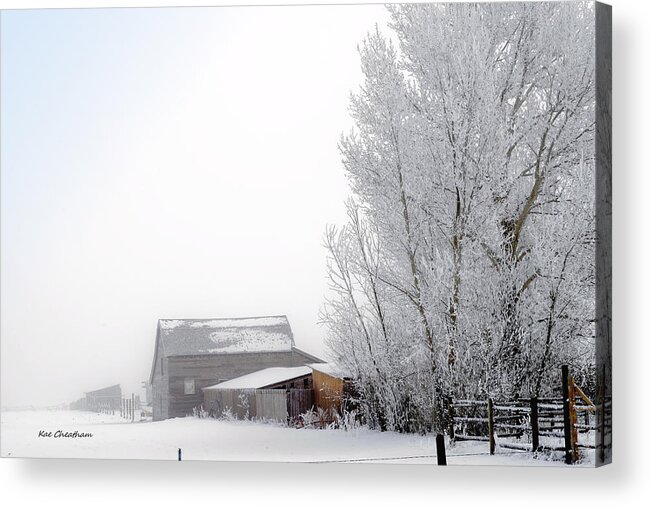 Barn Acrylic Print featuring the photograph Ranch in Frozen Fog by Kae Cheatham