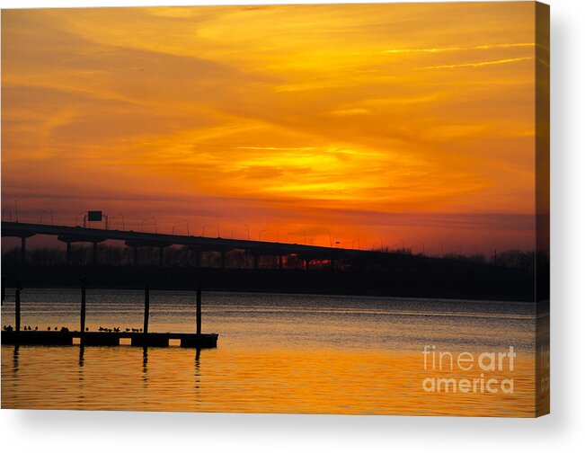 Arthur Ravenel Bridge At Sunset Acrylic Print featuring the photograph Orange Blaze by Dale Powell