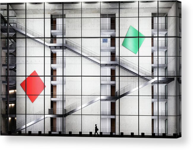Architecture Acrylic Print featuring the photograph Red > Green by Herv? Loire