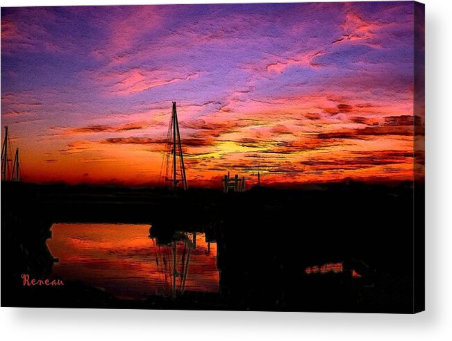 Sailboats Acrylic Print featuring the photograph Red Boat In The Sunset by A L Sadie Reneau