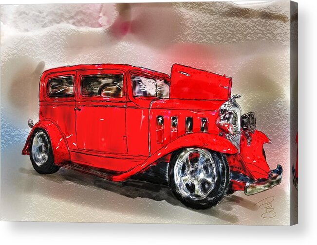 Antique Acrylic Print featuring the digital art Red car by Debra Baldwin