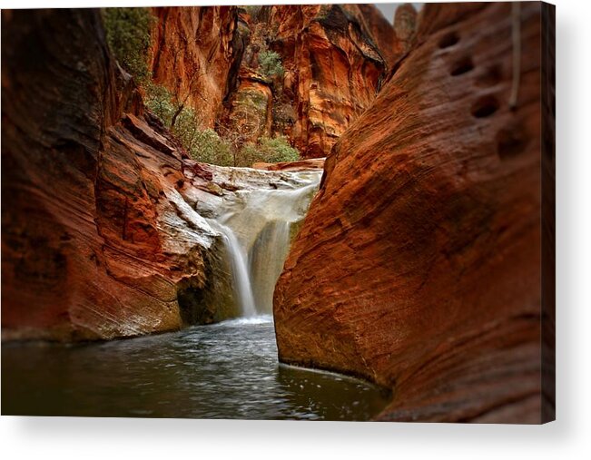 St. George Acrylic Print featuring the photograph Red Cliffs Waterfall by Roxie Crouch