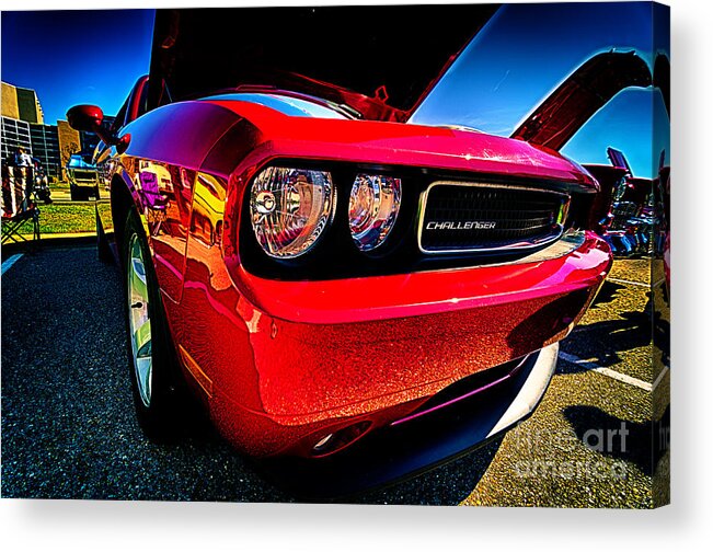 Transportation Acrylic Print featuring the photograph Red Dodge Challenger Vintage Muscle Car by Danny Hooks