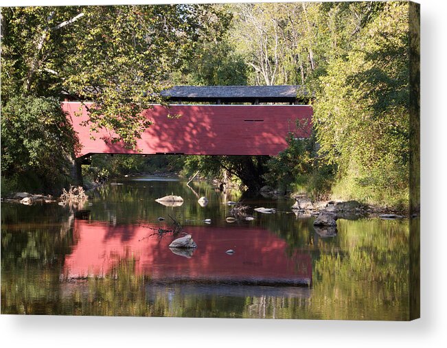Fairhill Covered Bridge Red Delaware Acrylic Print featuring the photograph Red Fairhill Covered Bridge Two by Alice Gipson