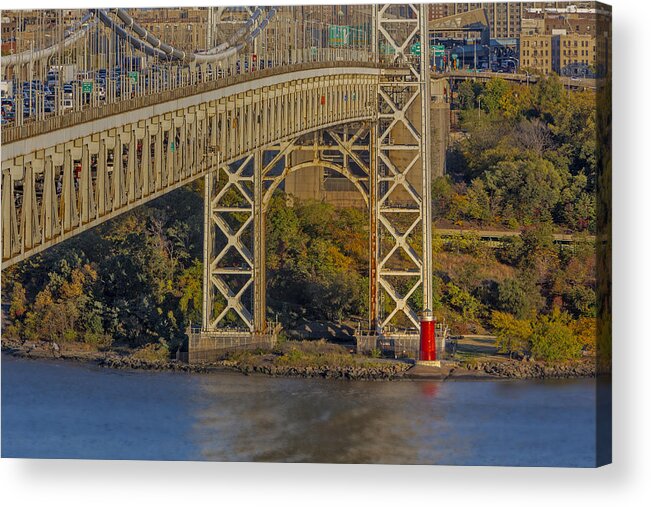 Autumn Acrylic Print featuring the photograph Red Lighthouse And Great Gray Bridge by Susan Candelario
