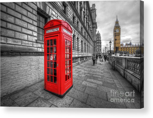 Yhun Suarez Acrylic Print featuring the photograph Red Phone Box And Big Ben by Yhun Suarez