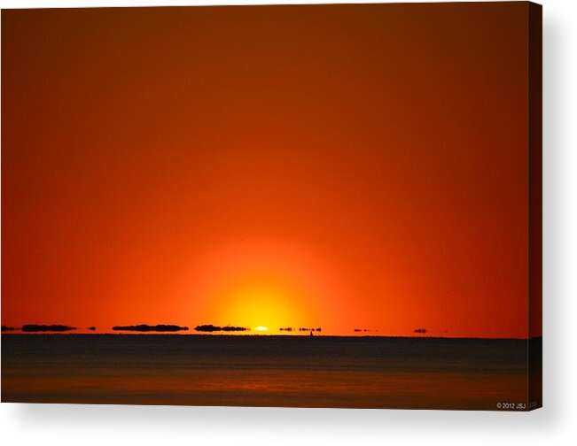 Navarre Acrylic Print featuring the photograph Red Sunset with Superior Mirage on Santa Rosa Sound by Jeff at JSJ Photography