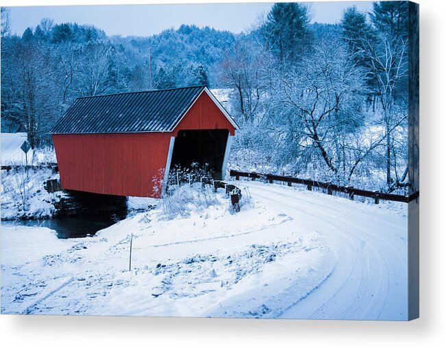Vermont Covered Bridge Acrylic Print featuring the photograph Red Vermont covered bridge by Jeff Folger