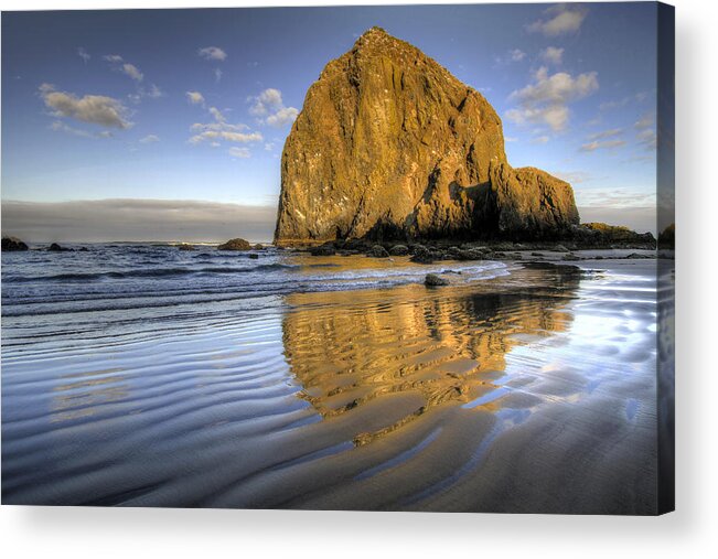 Reflection Acrylic Print featuring the photograph Reflection of Haystack Rock at Cannon Beach 2 by David Gn