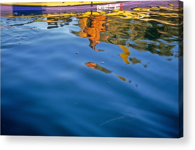 Acadia National Park Acrylic Print featuring the photograph Reflection Of Sea Kayaker Paddling by Abrahm Lustgarten