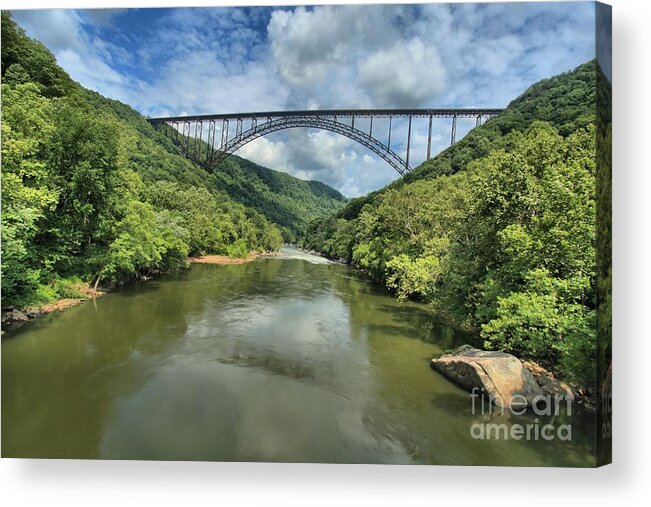 New River Bridge Acrylic Print featuring the photograph Reflections Under The Bridge by Adam Jewell