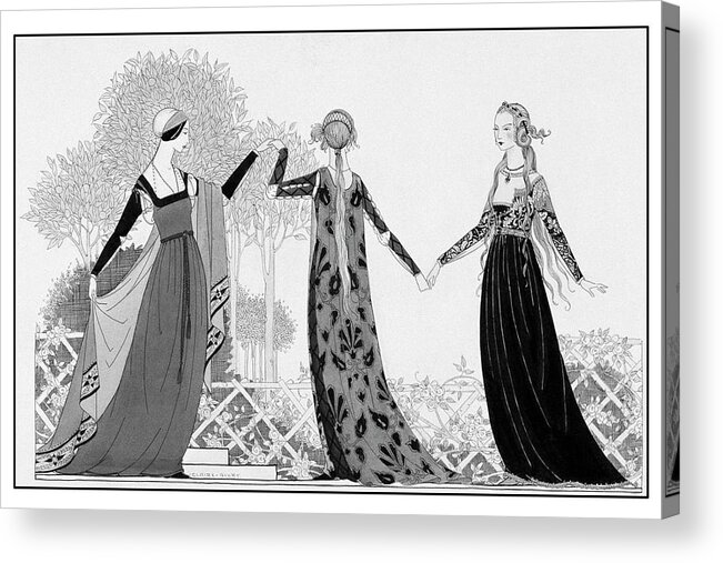 Fashion Acrylic Print featuring the digital art Renaissance Italy Style Models by Claire Avery