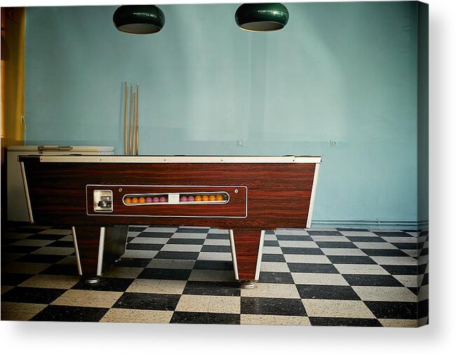 Hanging Acrylic Print featuring the photograph Retro Pool Table by Jonathan Macagba
