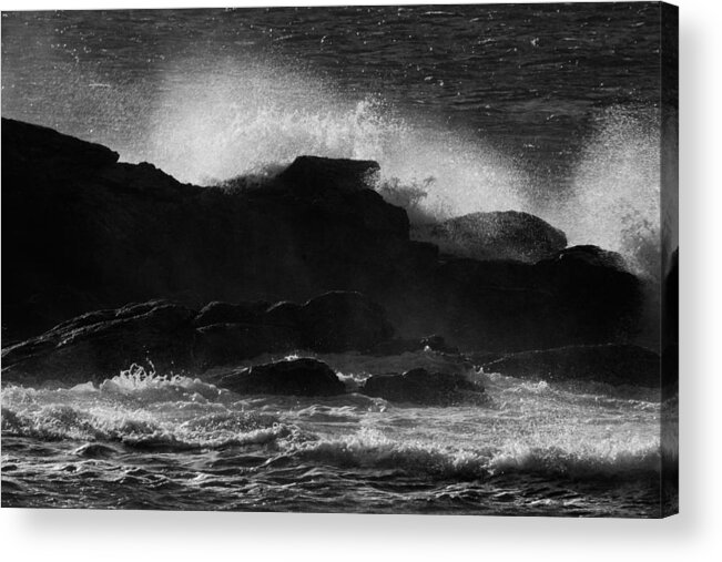 Coast Acrylic Print featuring the photograph Rhode Island Rocks with Crashing Wave by Nancy De Flon